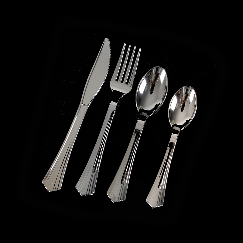 Disposable aluminized silver knife, fork and spoon with sector handle